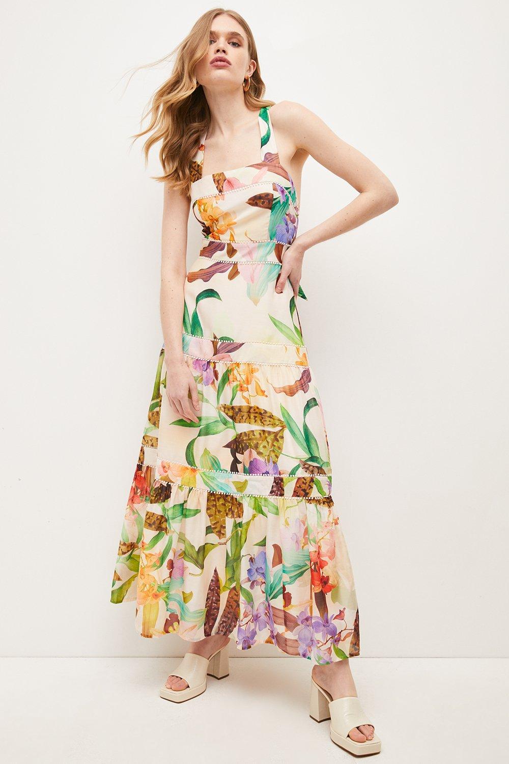 Tropical Cotton Voile Tiered Maxi Dress ...